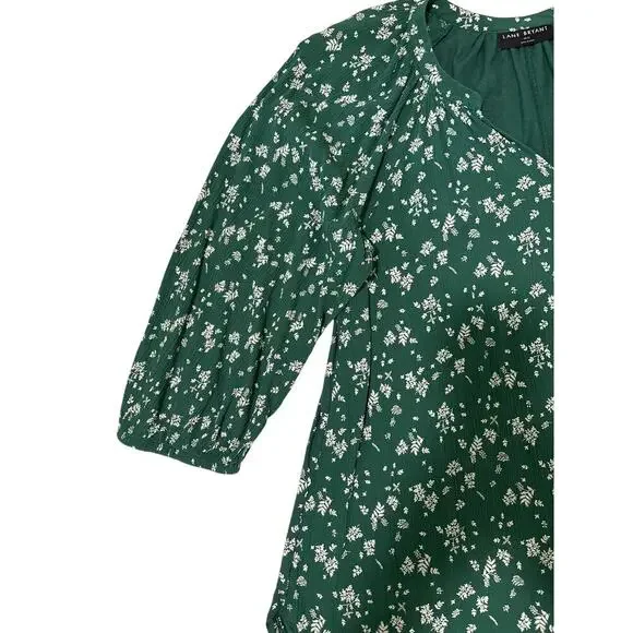 Lane Bryant top 3/4 sleeves V-neck green leaves size 14/16 spring school casual - Picture 3 of 9